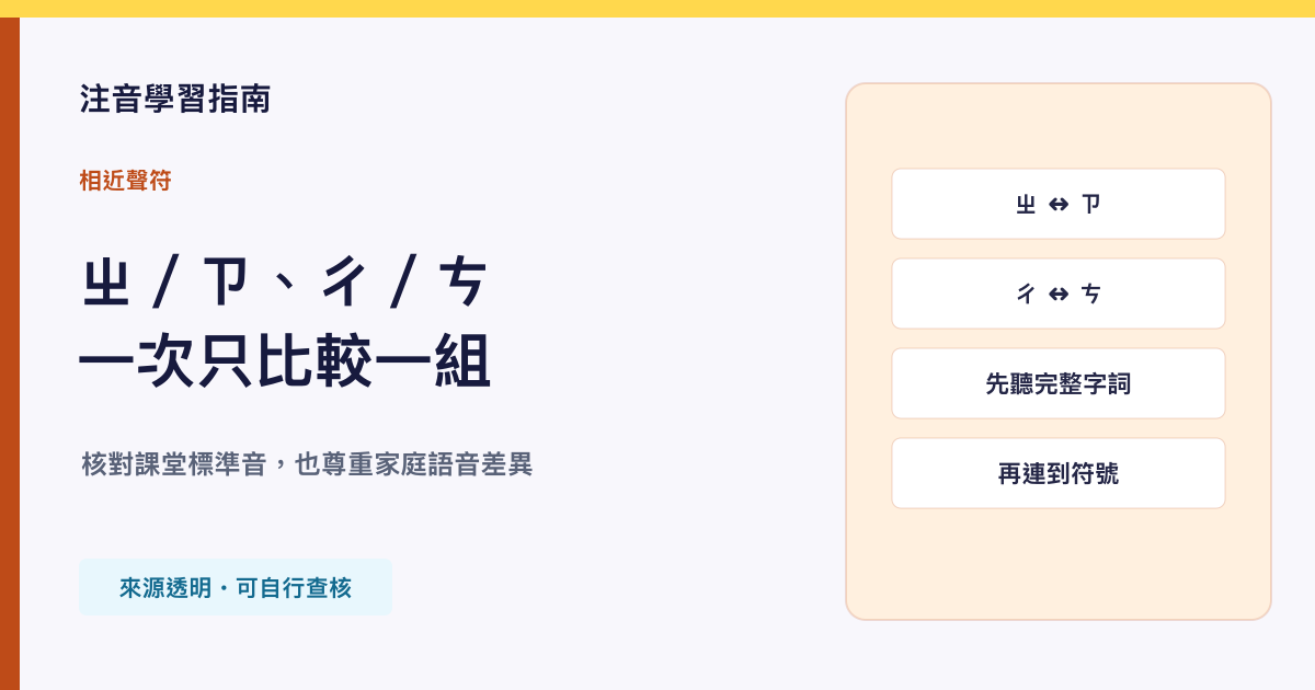 以ㄓㄗ、ㄔㄘ成對符號和聲音提示呈現相近聲符比較